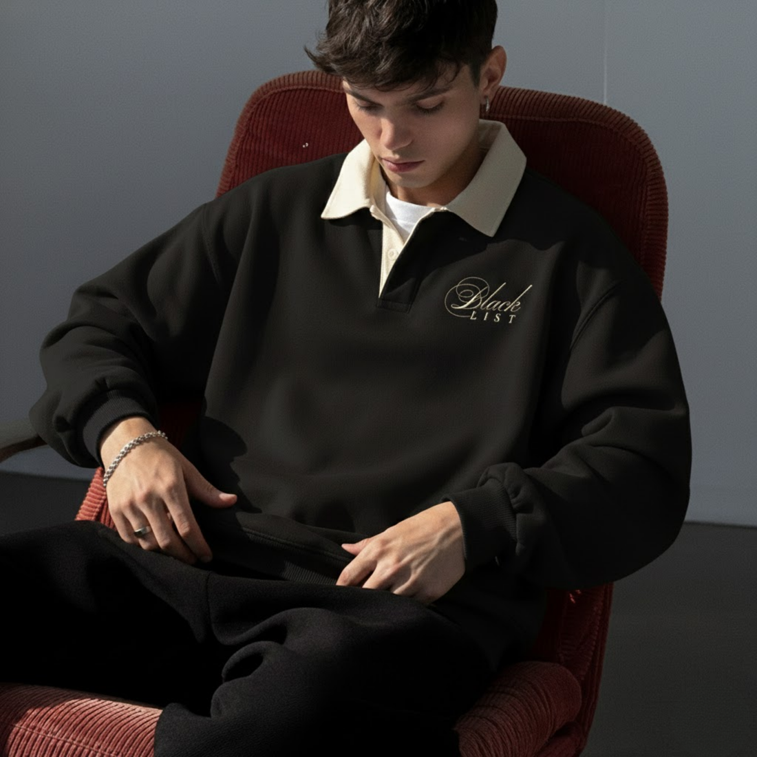 BLACKLIST CLASSIC BLACK POLO SWEATSHIRT