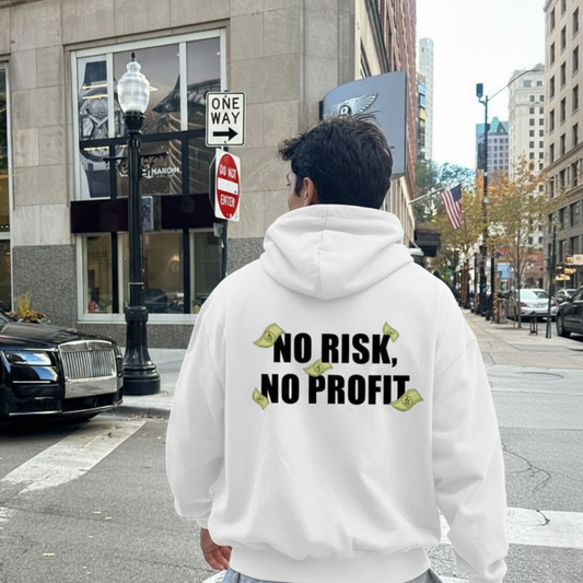 NO RISK NO PROFIT WHITE OVERSIZED HOODIE