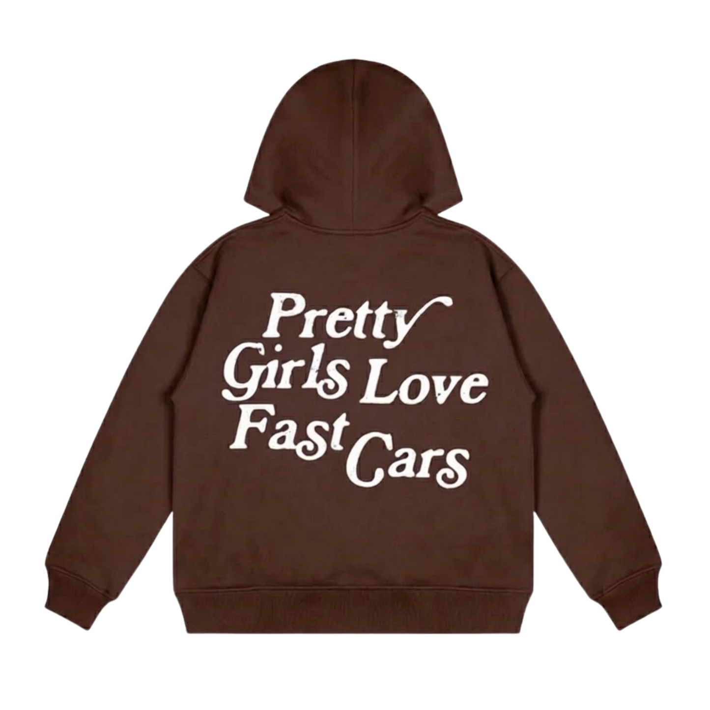 PRETTY GIRLS LOVE FAST CARS BROWN AND WHITE OVERSIZED HOODIE