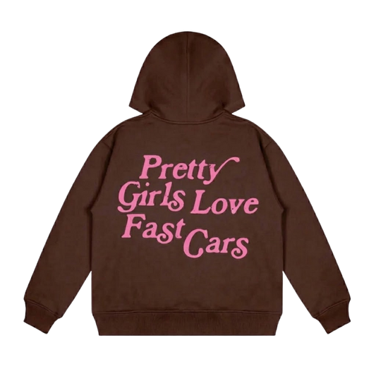 PRETTY GIRLS LOVE FAST CARS BROWN AND PINK OVERSIZED HOODIE