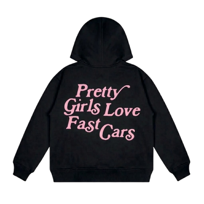 PRETTY GIRLS LOVE FAST CARS BLACK AND PINK OVERSIZED HOODIE