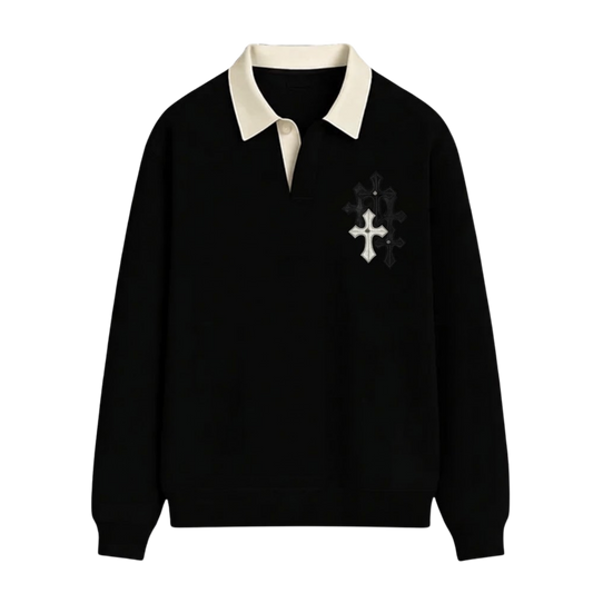 BLACKLIST CLASSIC CROSSES BLACK POLO SWEATSHIRT