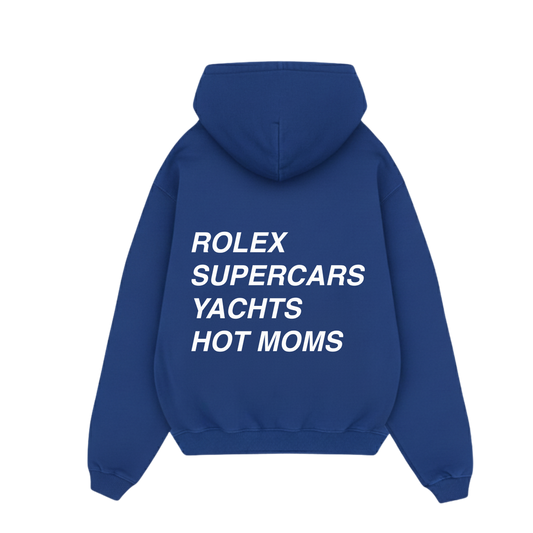 ROLEX SUPER CARS YACHTS HOT MOMS BLUE OVERSIZED HOODIE