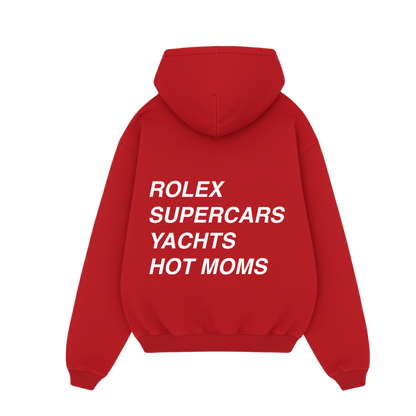 ROLEX SUPER CARS YACHTS HOT MOMS RED OVERSIZED HOODIE