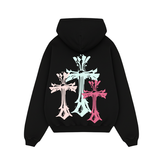 BLACKLIST CROSSES BLACK AND PINK BASICS OVERSIZED HOODIE