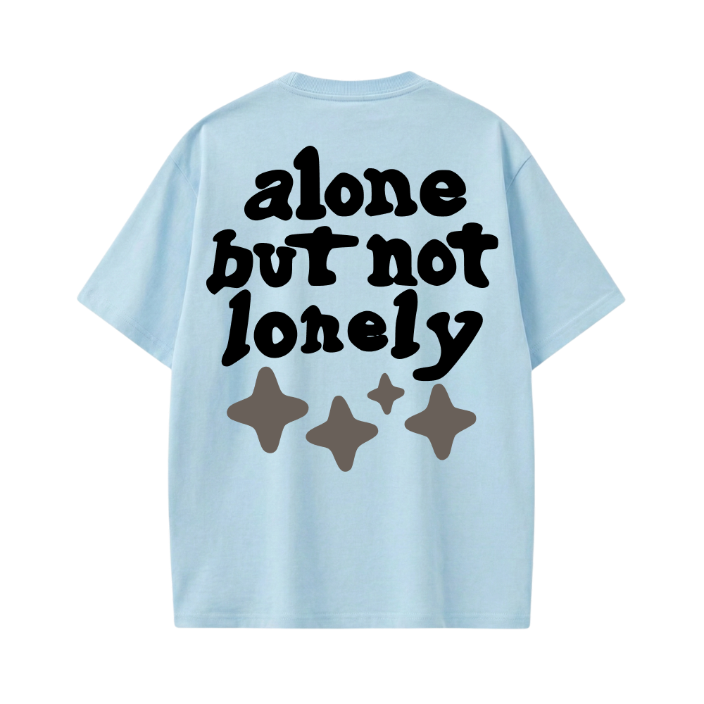 ALONE BUT NOT LONELY CREAM ICE BLUE T-SHIRT