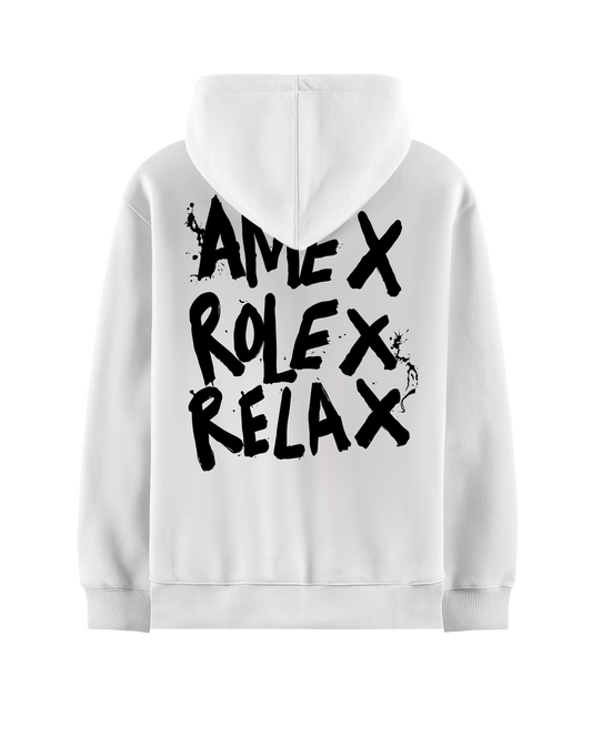AMEX ROLEX RELAX WHITE OVERSIZED HOODIE