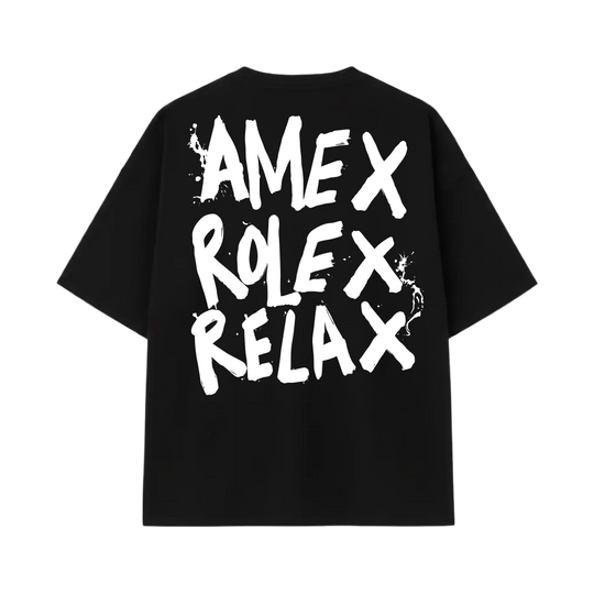 Amex Rolex Relax Black Oversized T-Shirt