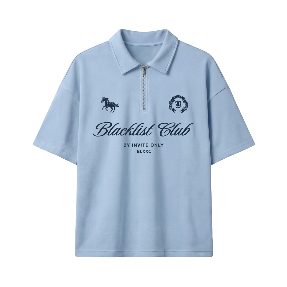 Blacklist Club Ice Blue Oversized Quarter Zip T-Shirt