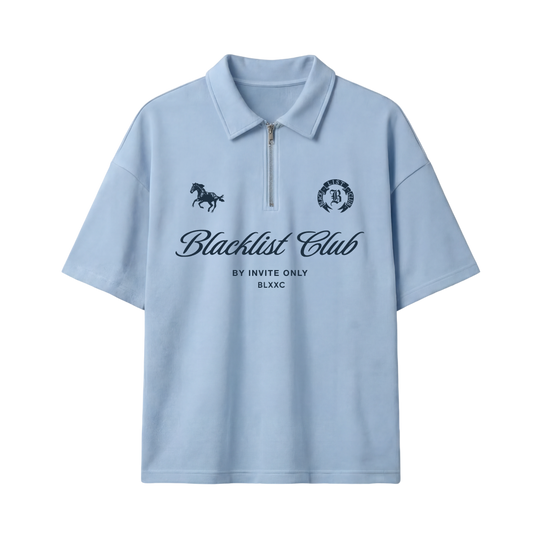 Blacklist Club Ice Blue Oversized Quarter Zip T-Shirt
