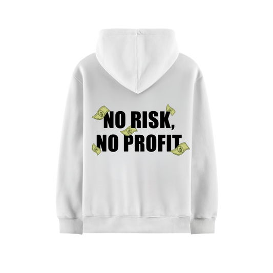 NO RISK NO PROFIT WHITE OVERSIZED HOODIE