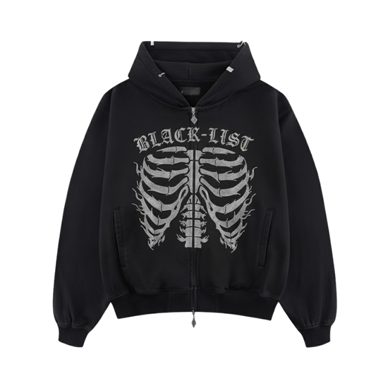 CHROME BLACK OVERSIZED SKELETON HOODED JACKET