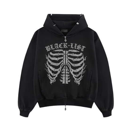 CHROME BLACK OVERSIZED SKELETON HOODED JACKET