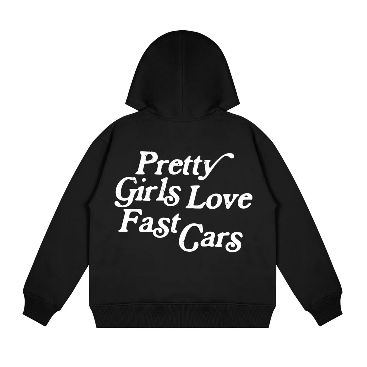 PRETTY GIRLS LOVE FAST CARS BLACK OVERSIZED HOODIE