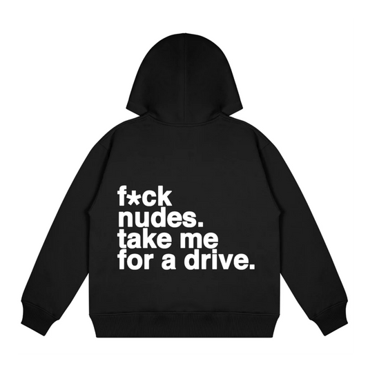 TAKE ME FOR A DRIVE BLACK OVERSIZED HOODIE