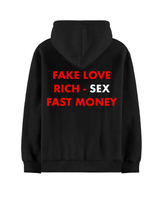 FAKE LOVE RICH SEX BLACK OVERSIZED HOODIE ( LIMITED EDITION )