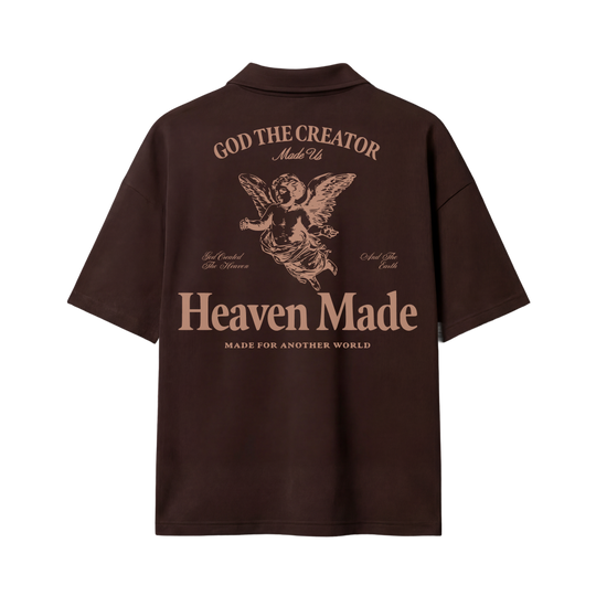 Heaven Made Brown Oversized Quarter Zip T-Shirt