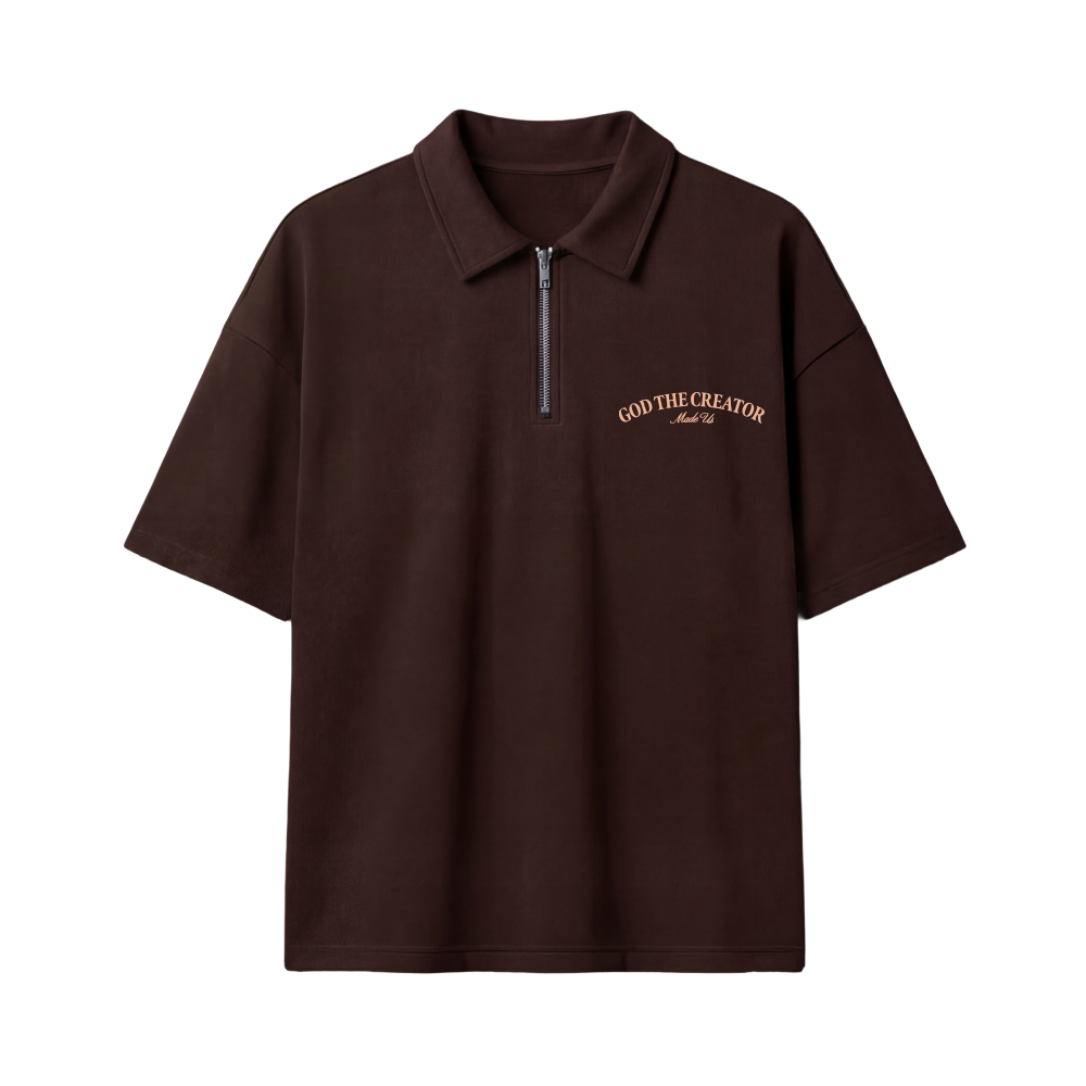 Heaven Made Brown Oversized Quarter Zip T-shirt