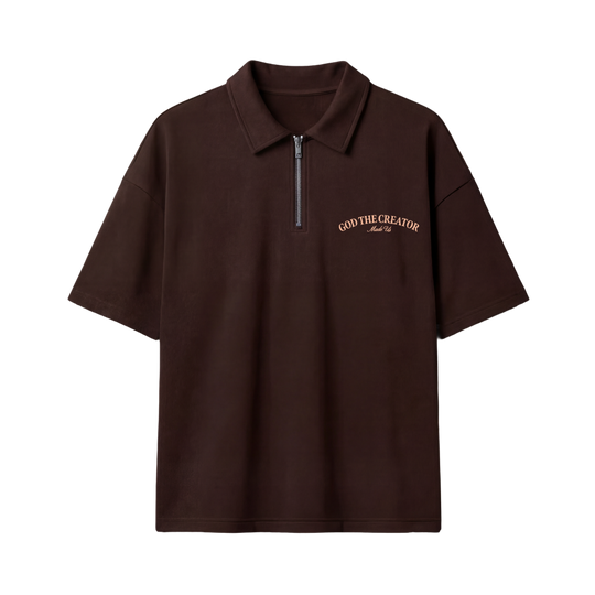 Heaven Made Brown Oversized Quarter Zip T-Shirt