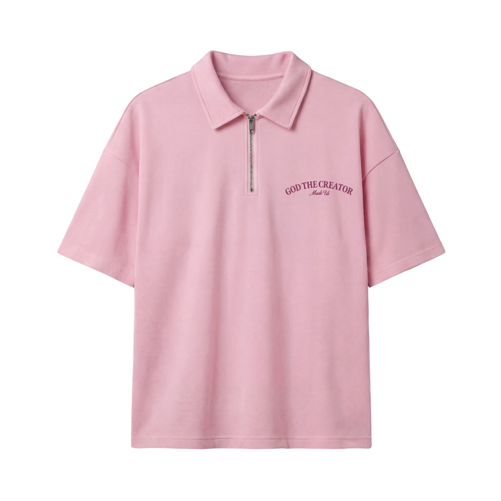 Heaven Made Pink Oversized Quarter Zip T-shirt