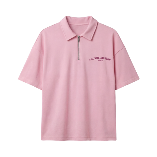 Heaven Made Pink Oversized Quarter Zip T-Shirt