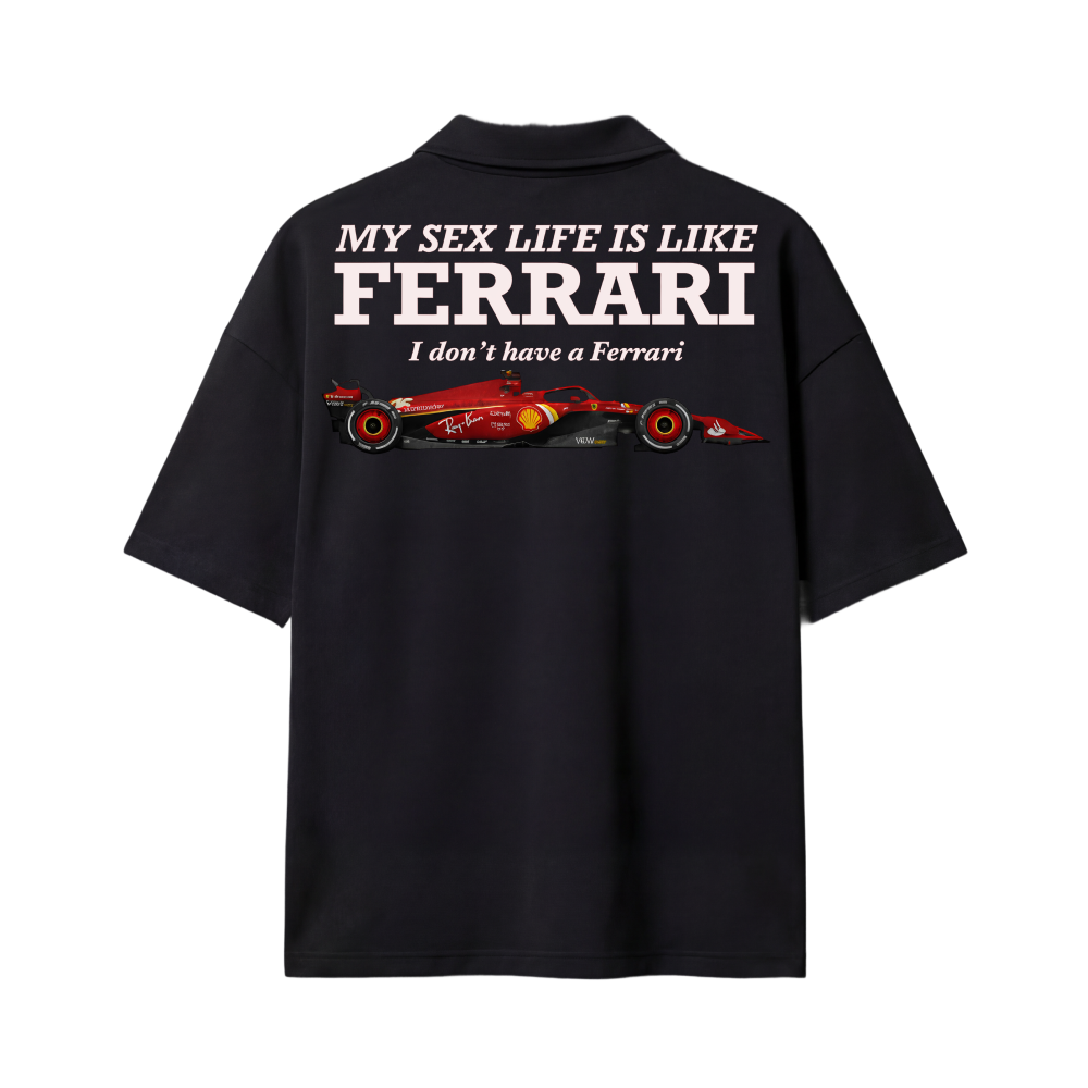 My Sex Life Is Like Ferrari Black Oversized Quarter Zip T-shirt