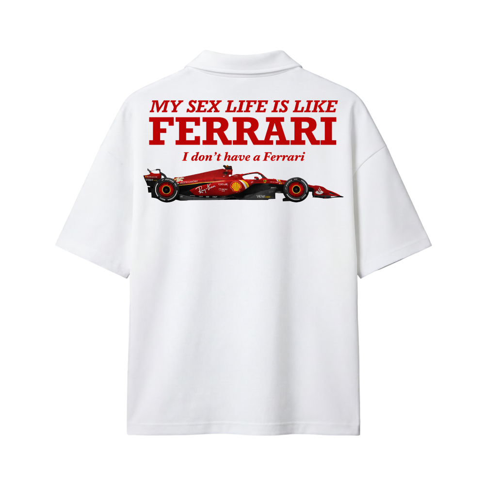 My Sex Life Is Like Ferrari White Oversized Quarter Zip T-shirt