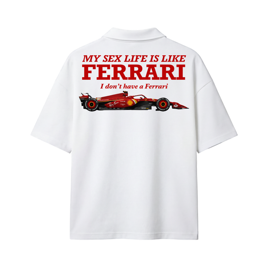 My Sex Life Is Like Ferrari White Oversized Quarter Zip T-shirt