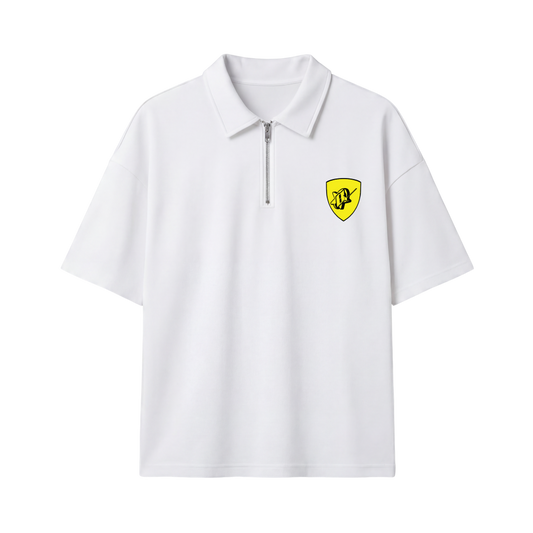 My Sex Life Is Like Ferrari White Oversized Quarter Zip T-shirt