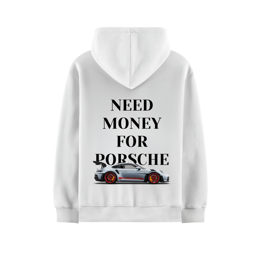 NEED MONEY FOR PORSCHE WHITE OVERSIZED HOODIE