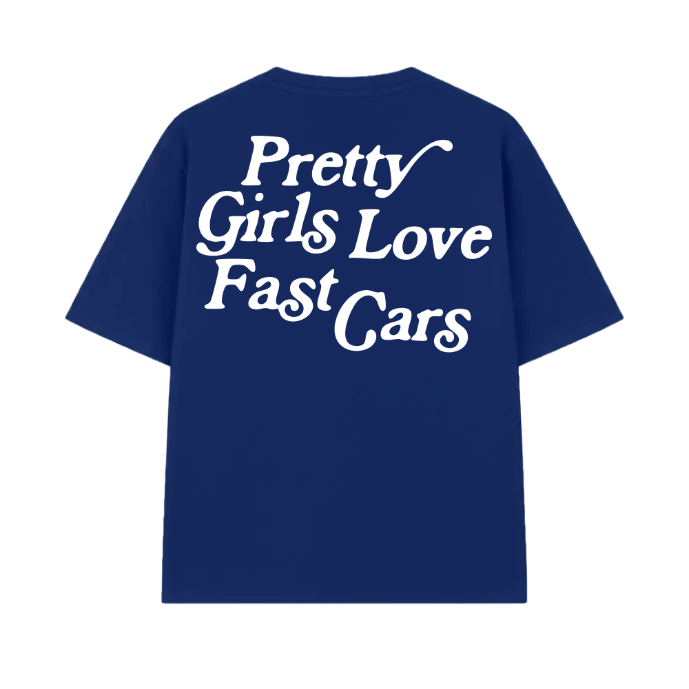 Pretty Girls Love Fast Cars Blue Oversized T-shirt