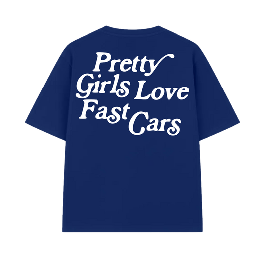 Pretty Girls Love Fast Cars Blue Oversized T-shirt