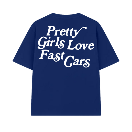 Pretty Girls Love Fast Cars Blue Oversized T-Shirt