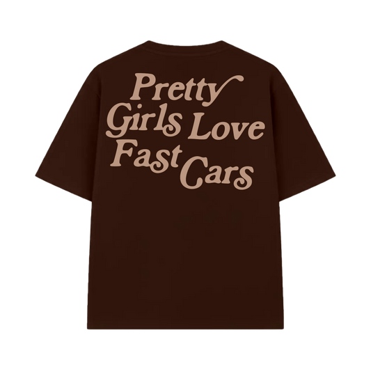 Pretty Girls Love Fast Cars Brown Oversized T-shirt