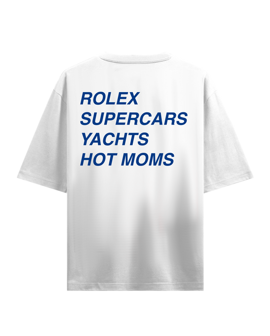 ROLEX SUPERCARS HOT MOM'S WHITE OVERSIZED T-SHIRT