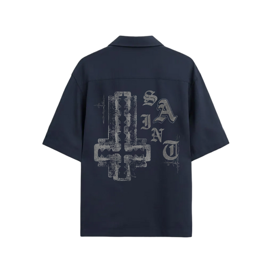 SAINT CROSS BLACKLIST NAVY BOWLING SHIRT