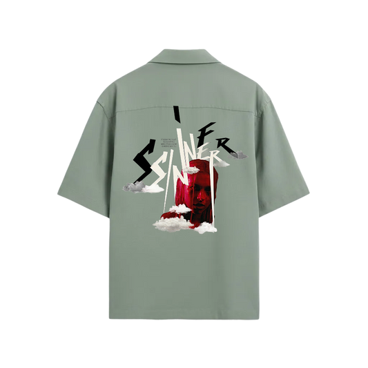 SINNER BLACKLIST SAGE GREEN BOWLING SHIRT