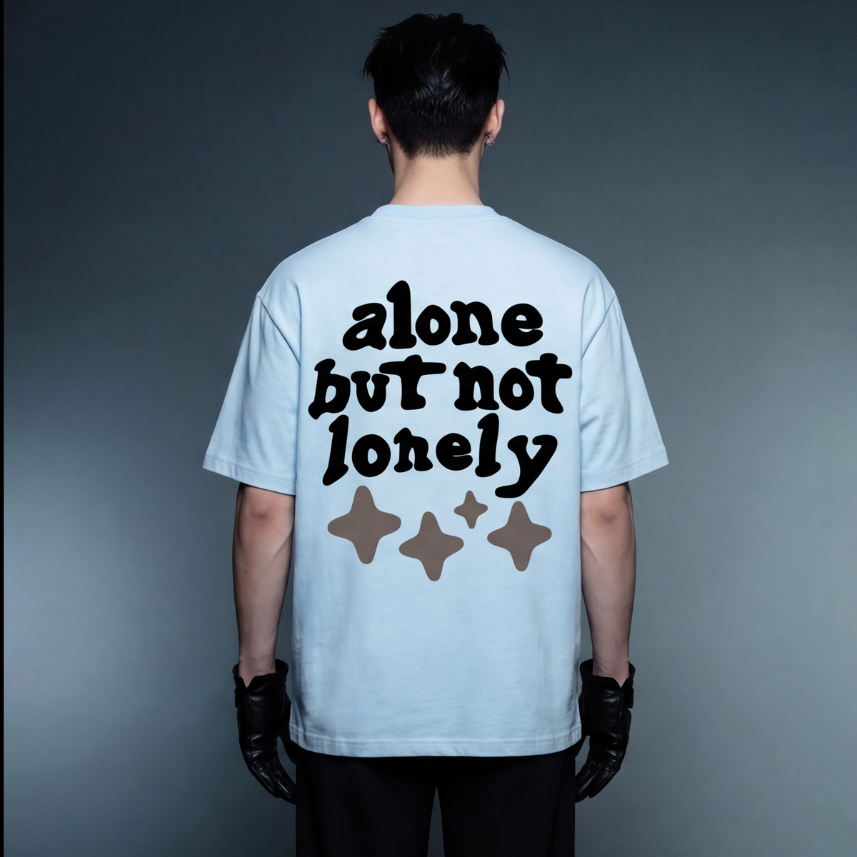 alone-but-not-lonely-cream-iice-blue-t-shirt model back
