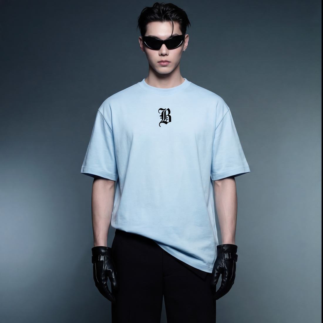 alone-but-not-lonely-cream-iice-blue-t-shirt model front