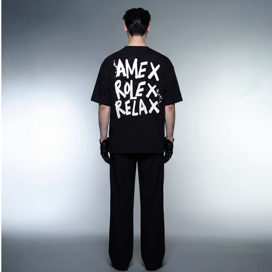 Amex Rolex Relax Black Oversized T-Shirt