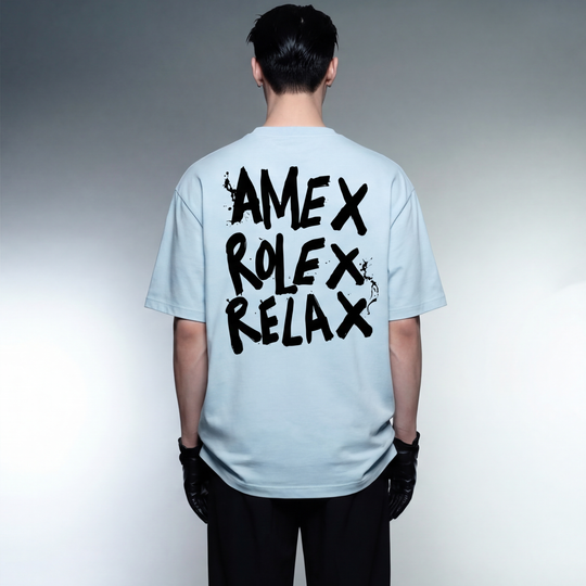 Amex Rolex Relax Ice Blue Oversized T-Shirt