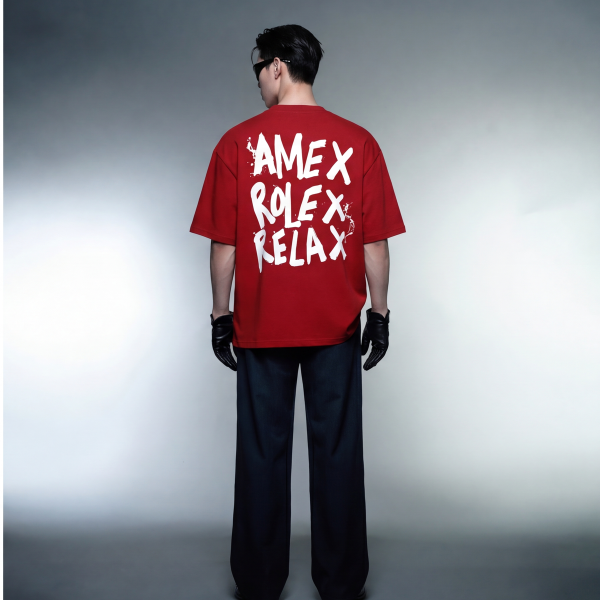 amex-rolex-relax-red-oversized-t-shirt model back