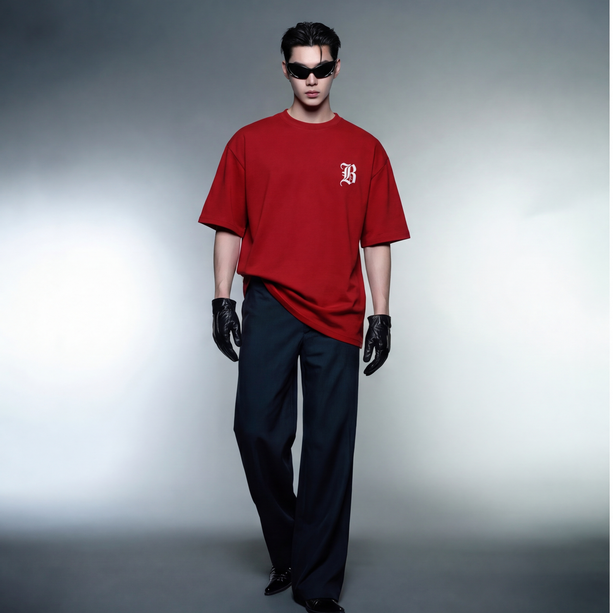 amex-rolex-relax-red-oversized-t-shirt model front