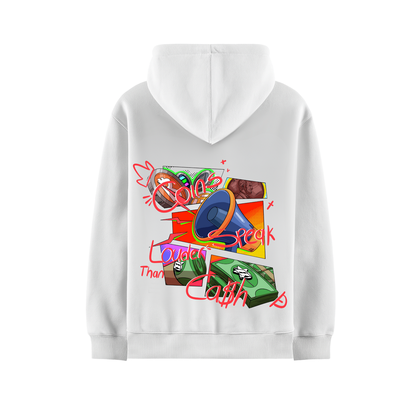 COINS SPEAK LOUDER THAN YO CASH WHITE OVERSIZED HOODIE