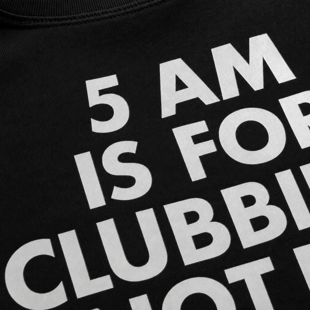 Close-up fabric detail - 5 AM IS FOR CLUBBING OVERSIZED T-SHIRT