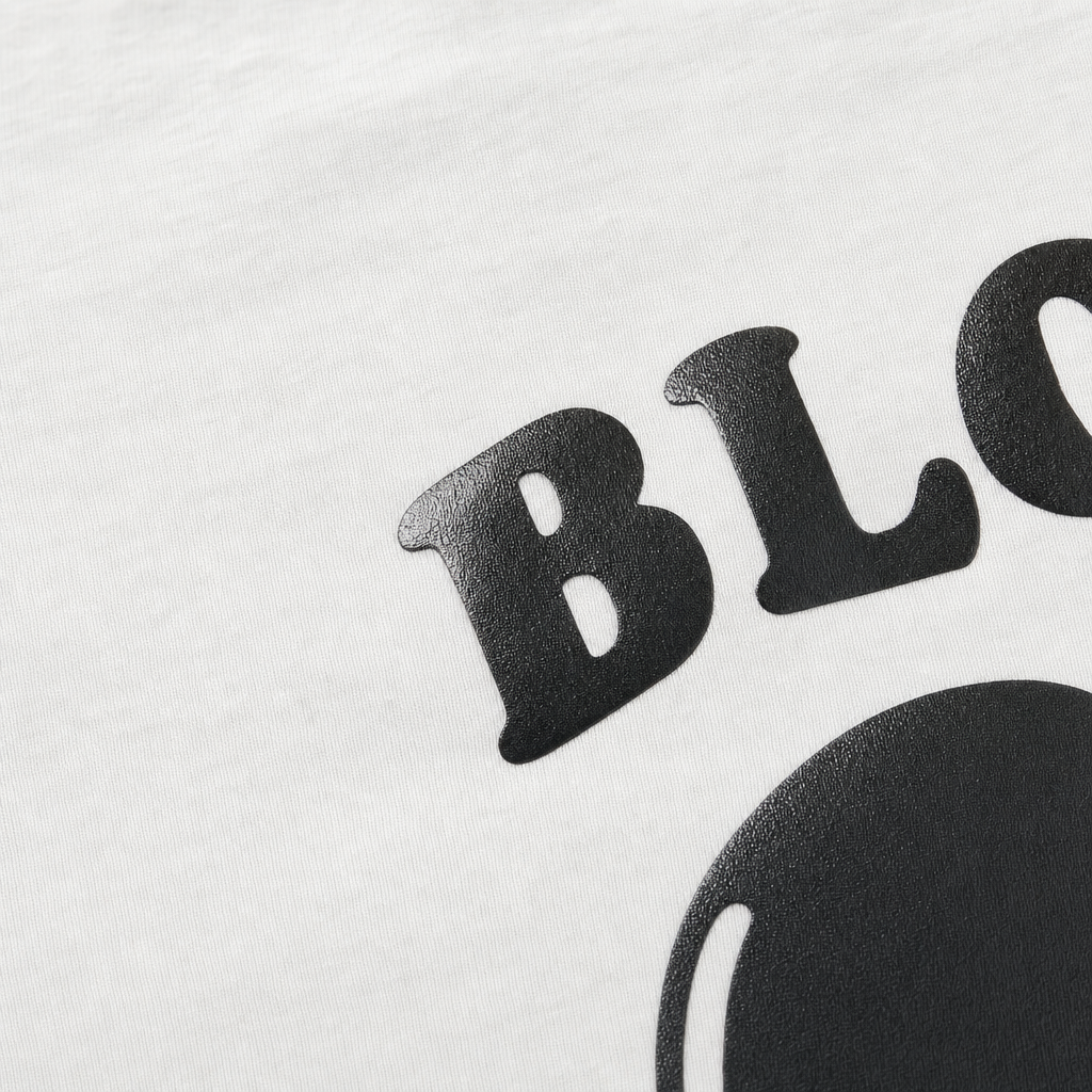 Close-up fabric detail - BLOW ME BIRTHDAY WHITE OVERSIZED T-SHIRT