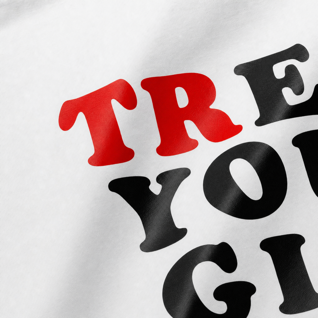 Close-up fabric detail - EAT YOUR GIRL RIGHT WHITE OVERSIZED T-SHIRT