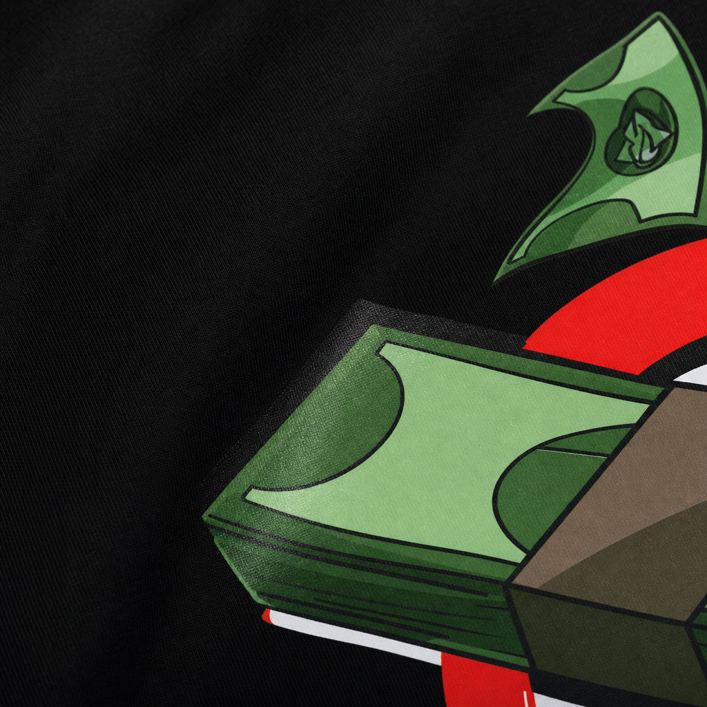 Close-up fabric detail - CASH & CARDS BLACK OVERSIZED T-SHIRT