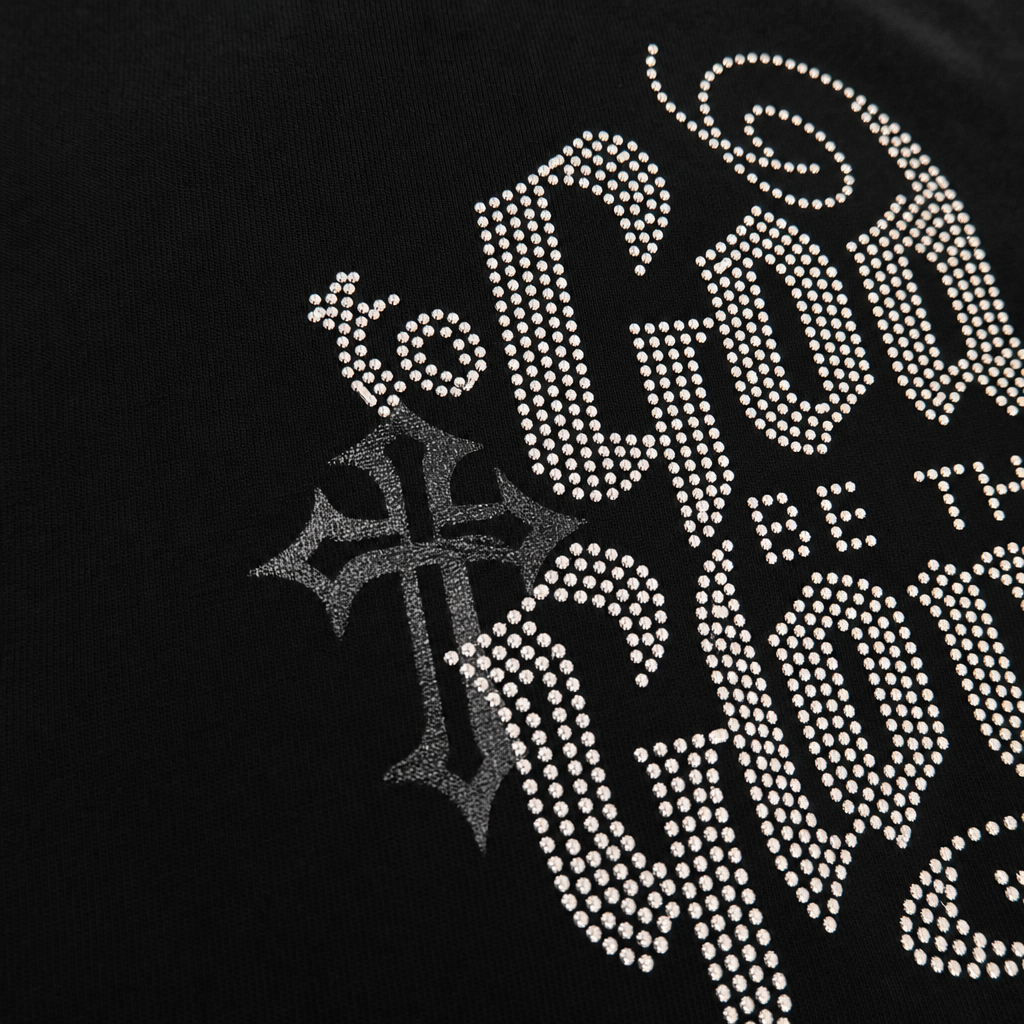 Close-up fabric detail - Blacklist “God Be The Glory” Oversized Black Tee