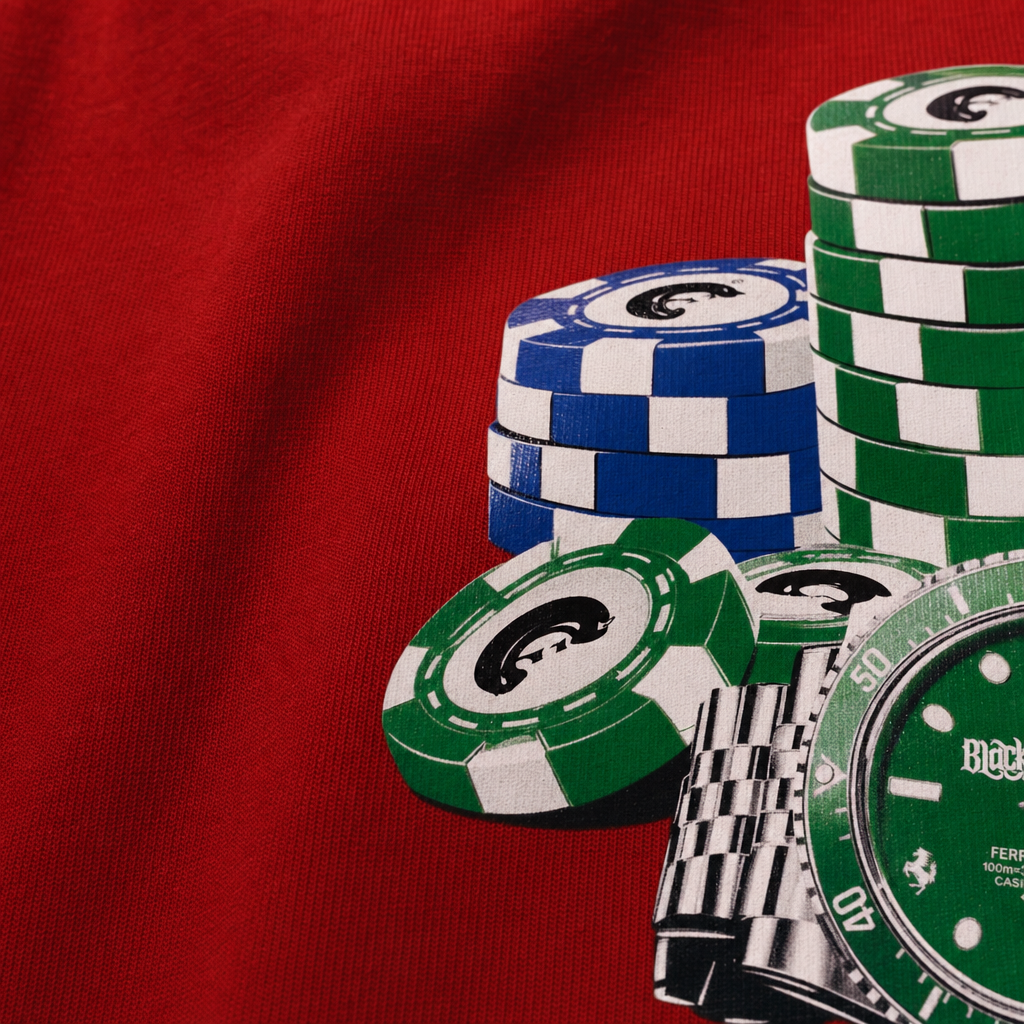 Close-up fabric detail - Blacklist Casino Royale Ferrari Edition Red Statement T-shirt
